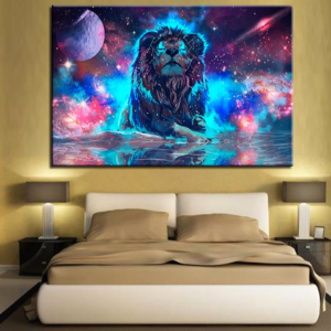 Tableau lion avec lune.