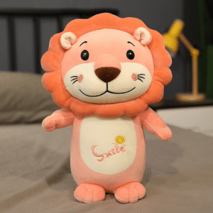Doudou lion rose smile.