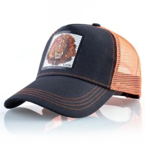 Casquette trucker lion orange pour homme.