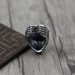 Grosse Bague réglable en Argent Ciselée Tête de Lion