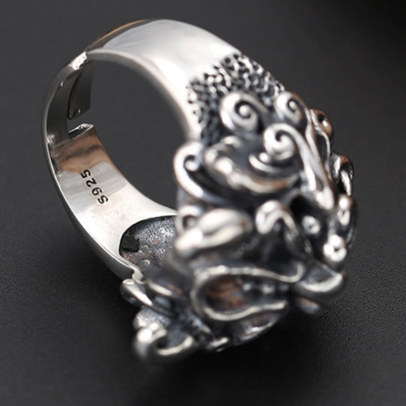 Lion sur Bague pour Homme en Argent Massif
