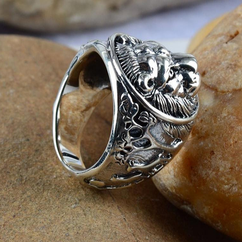 Bague Homme en Argent style Chevalière Tête de Lion
