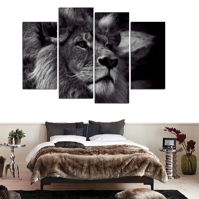 Décoration d'intérieur tête de lion noir et blanc