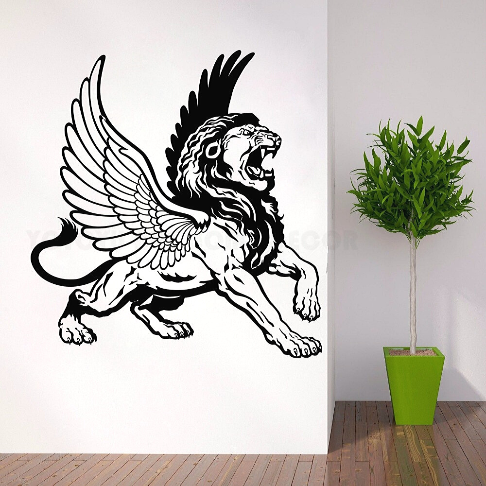 Sticker mural lion ange.
