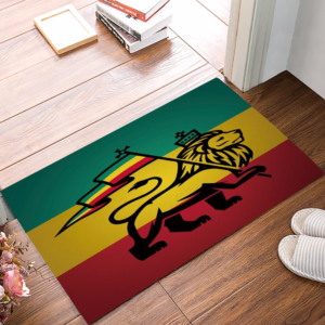 Tapis lion couleurs rasta.
