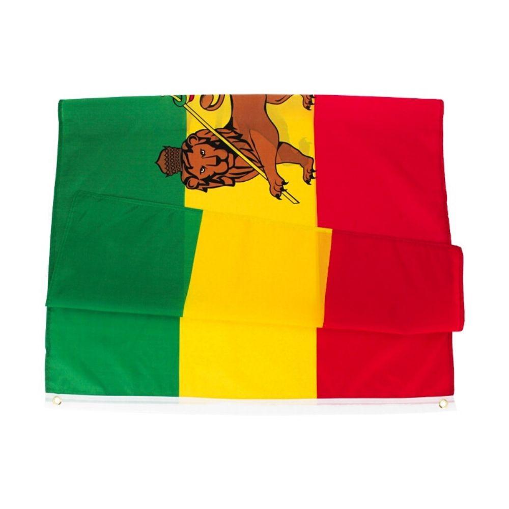 Drapeau vert jaune et rouge avec lion.
