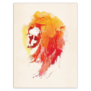 Cadre lion rouge et beige.