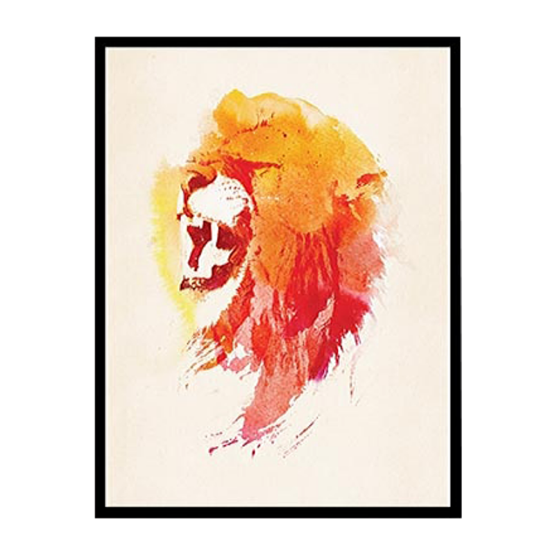 Toile peinture lion encadrée.