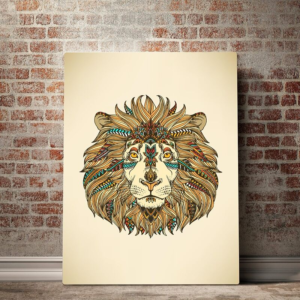 Toile avec tête de lion indien.