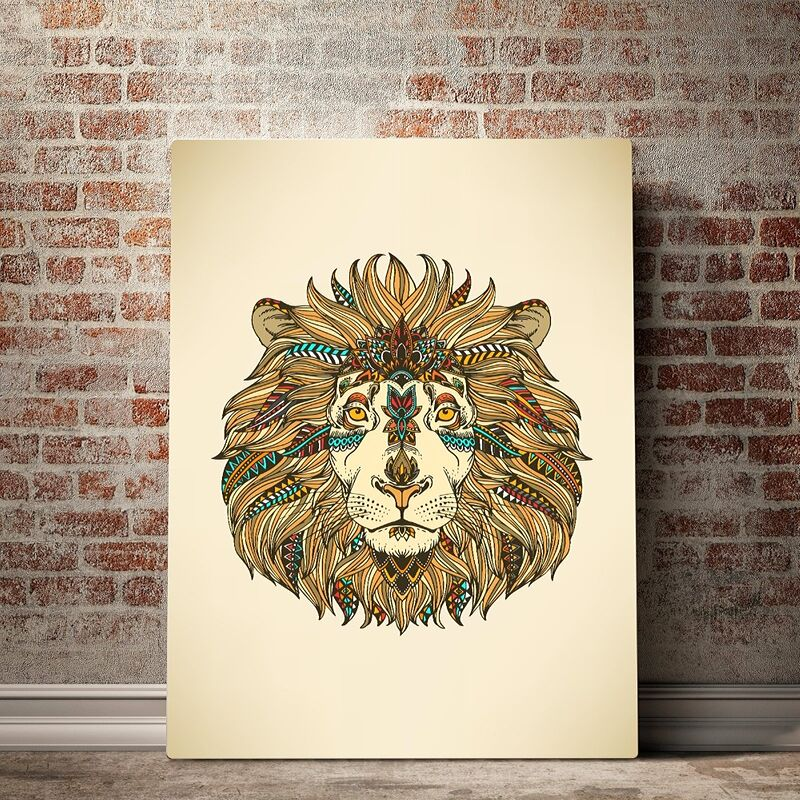 Toile avec tête de lion indien.