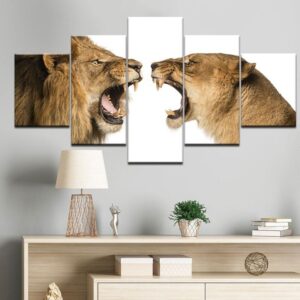 Tableau Lion et Lionne Combat déco sauvage