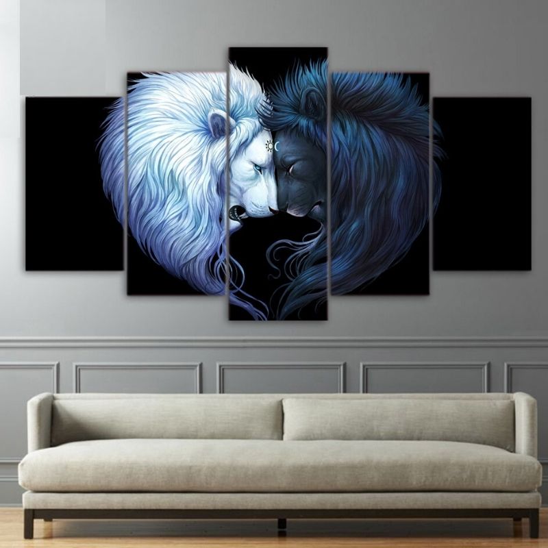 Tableau Lion Noir Lion Blanc amour et beauté
