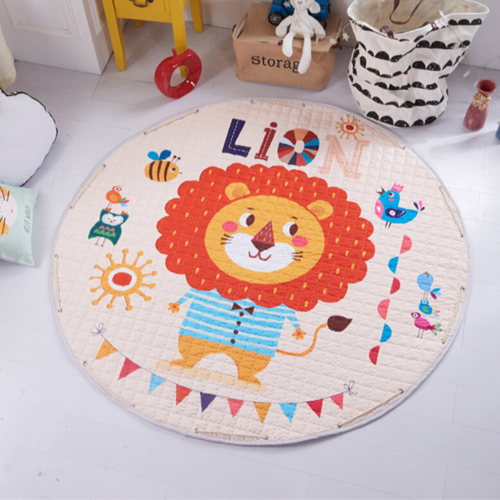 Tapis lion pour chambre de bébé.