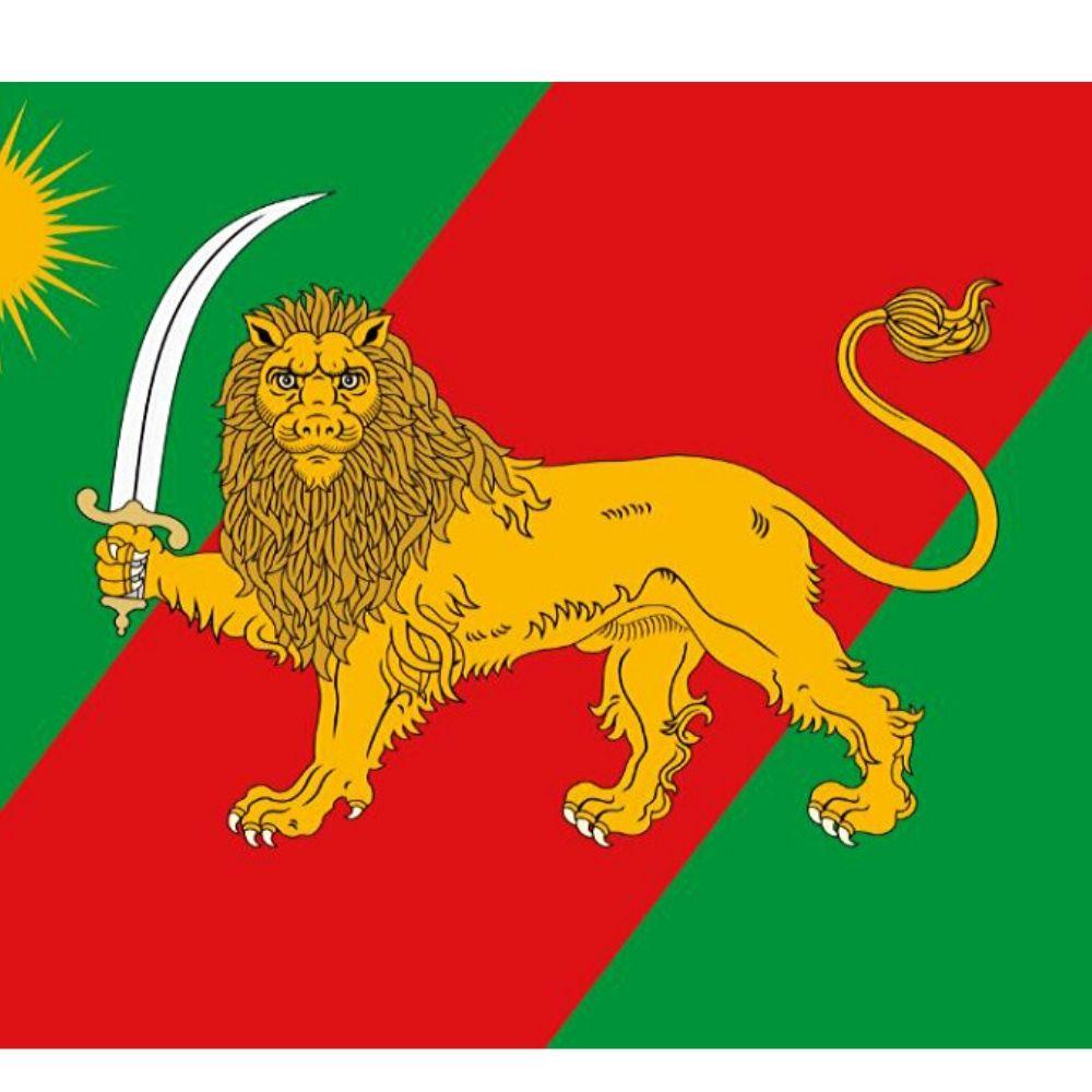 Drapeau lion sabre rouge et vert.