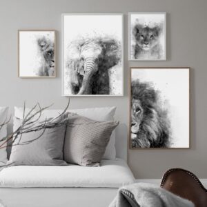 Poster Lionne Demi Portrait Noir et Blanc exposition
