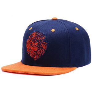 Casquette tête de lion orange.