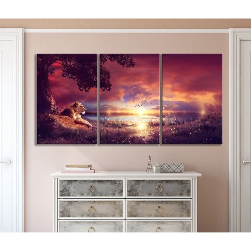 Tableau Lion Monumental photo coucher du soleil