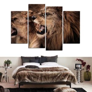 Tableau Lion et Lionne Rugissant toile lion