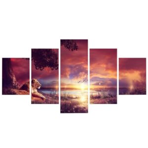 Tableau Lion Vue toile coucher du soleil