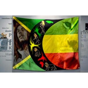 Drapeau avec un lion et bob marley.