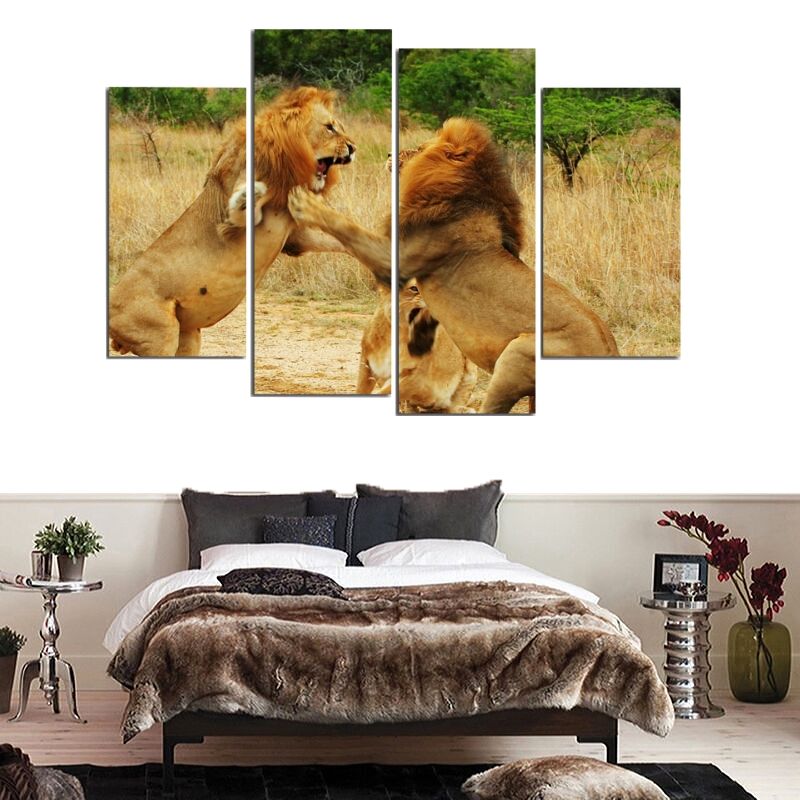 Tableau Combat Lion toile lion couleur