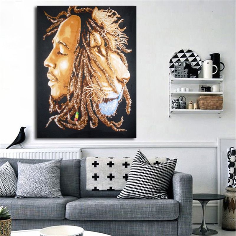 Tableau Lion Rasta dessin pour décoration d'intérieur
