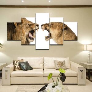 Tableau Lion et Lionne Combat décoration d'intérieur esprit sauvage