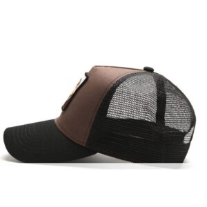 Casquette lion marron.