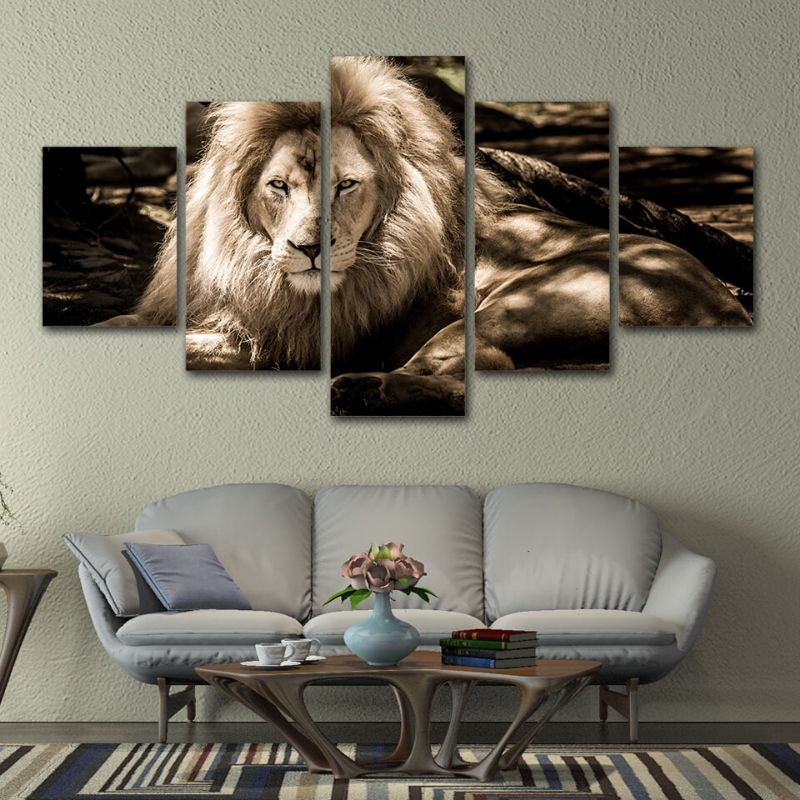 Tableau Lion Témérité 5 pièces