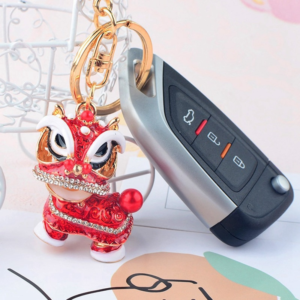 Porte Clés Lion Chinois Rouge avec clef