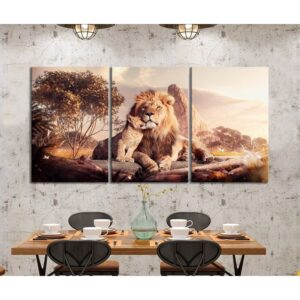 Tableau Lion Vision décoration avec naturel