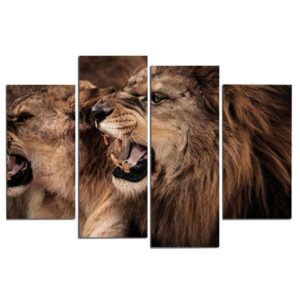Tableau Lion et Lionne Rugissant toile décoration lion