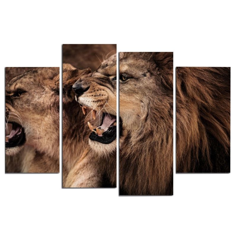 Tableau Lion et Lionne Rugissant toile décoration lion