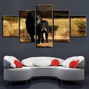 Tableau Lion Noir déco photo fauve rare