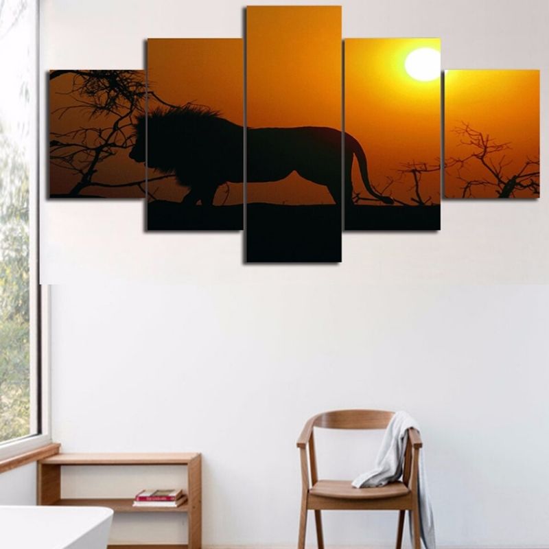 Tableau Lion Artifice photo coucher de soleil
