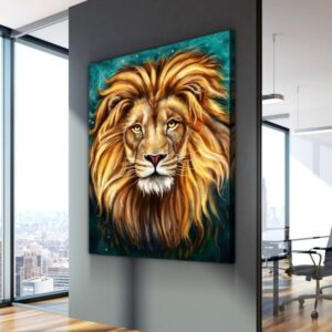 Tableau Lion Patience dessin tête de lion sur toile