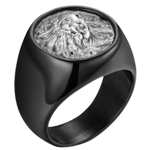 Bague Noir Lion Argent