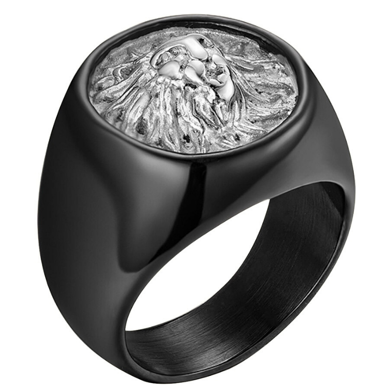 Bague Noir Lion Argent