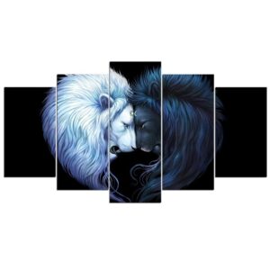 Tableau Lion Noir Lion Blanc toile murale pour déco