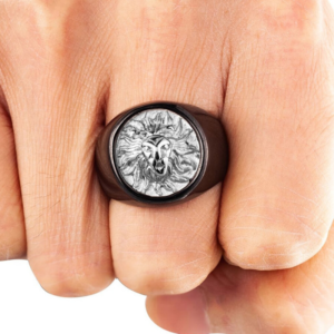 Bague Noir Lion Argent