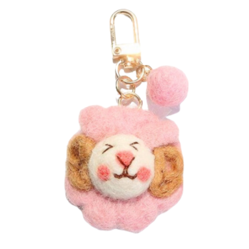 Porte Clés Lion Chou zoom rose