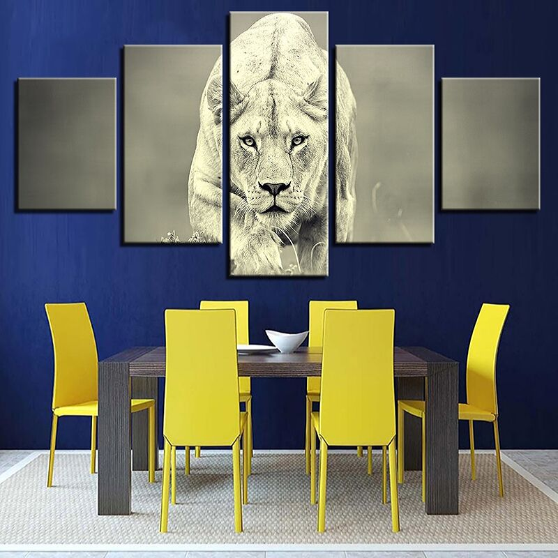 Tableau Lionne 5 pièces.