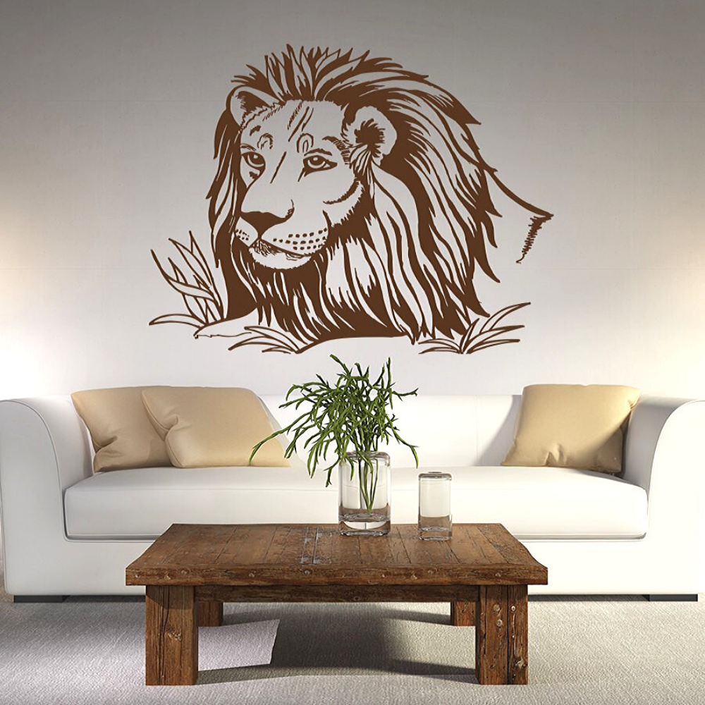 Autocollant tête de lion marron.