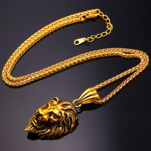 Collier pour Homme en Or tete de lion.