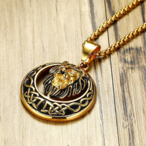 Collier pour homme en or tete de lion.