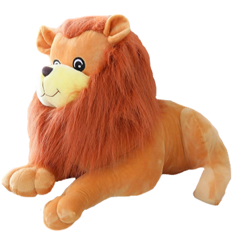 Lion en peluche allongé.