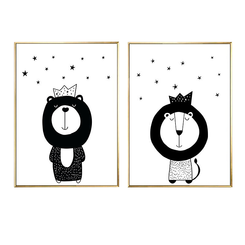 Cadres petits lions en noir et blanc.