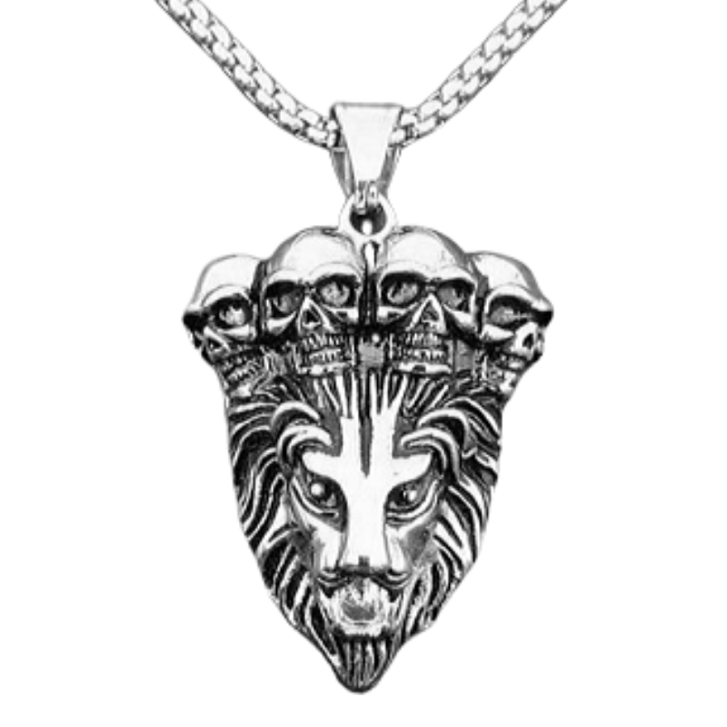 Pendentif tête de lion acier.