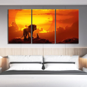 Toile le roi lion couché de soleil.