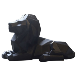 Statue Lion Origami Couché Noir